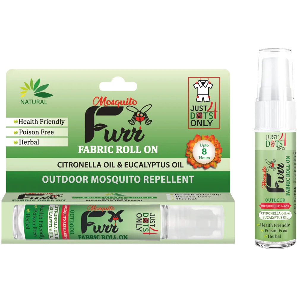 Mosquito Furr Fabric Roll On 9ml outdoor mosquito repellent, carton and bottle