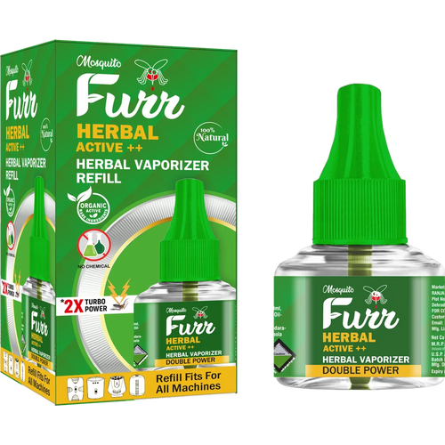 Mosquito Furr Herbal Active++ liquid vaporizer refill, 45ML, box and bottle
