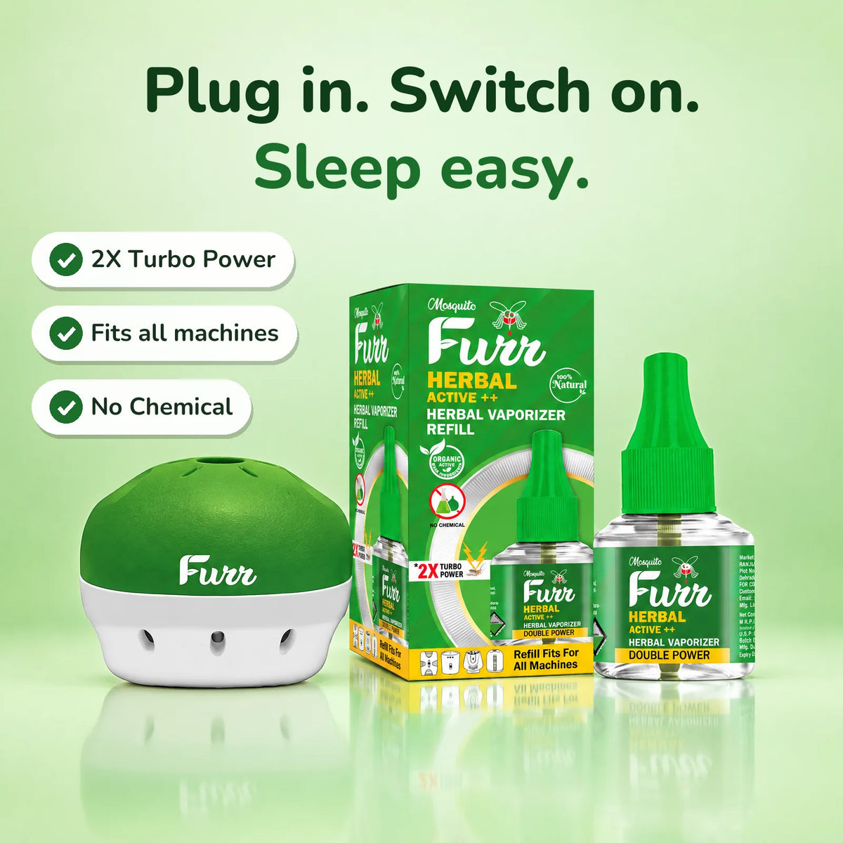 Mosquito Furr Herbal Active++ refill with vaporizer machine: 2X Turbo Power, fits all machines, No Chemical