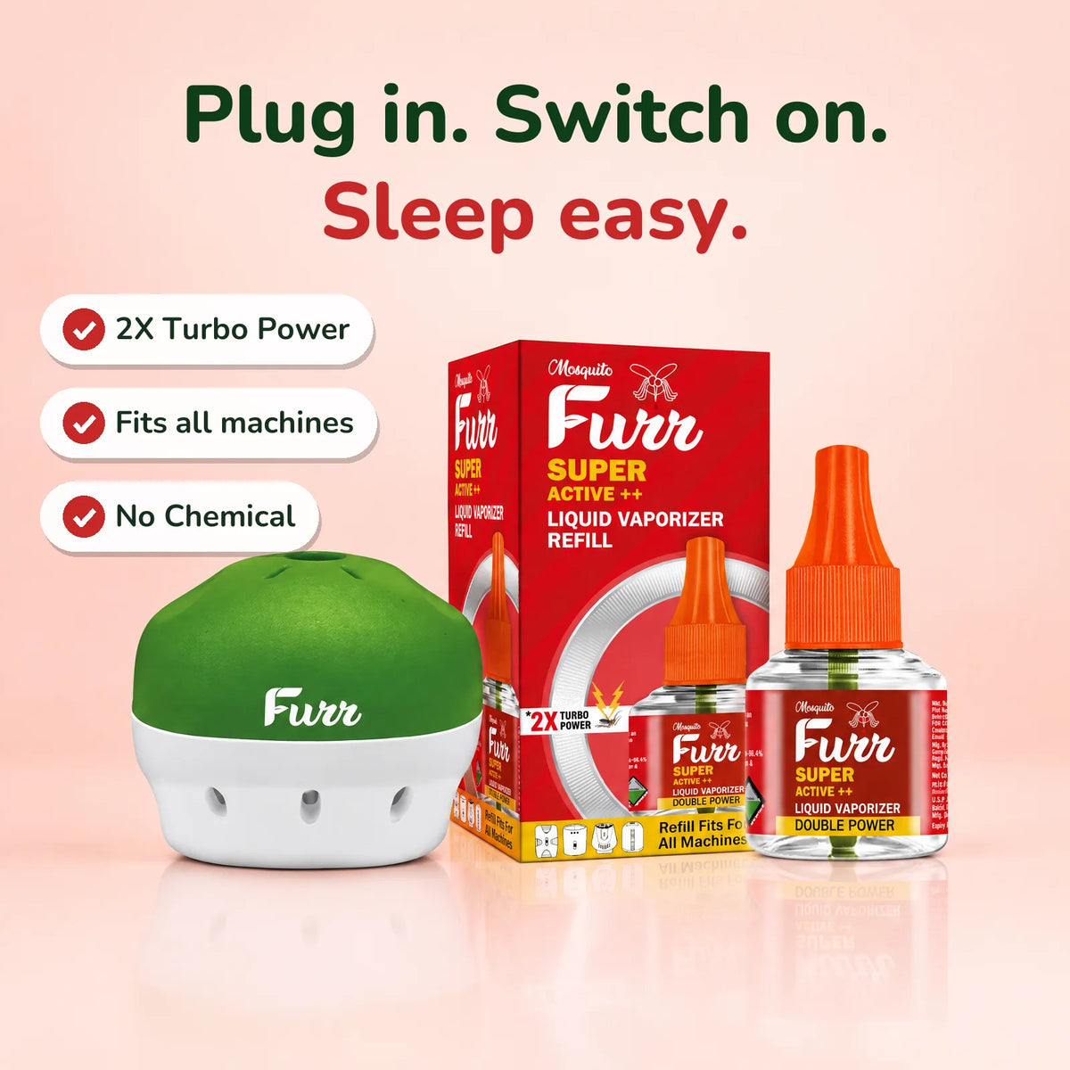 Mosquito Furr Super Active++ refill with vaporizer machine: 2X Turbo Power, fits all machines, No Chemical
