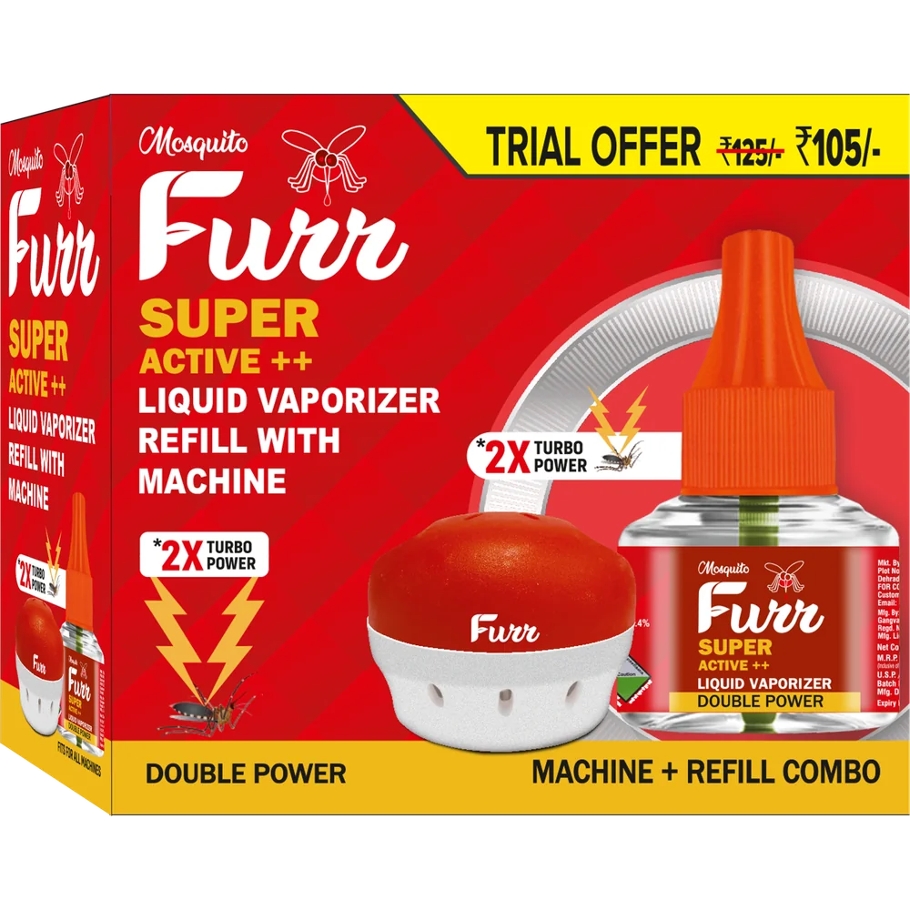 Mosquito Furr Super Active++ liquid vaporizer machine and 45ML refill combo box